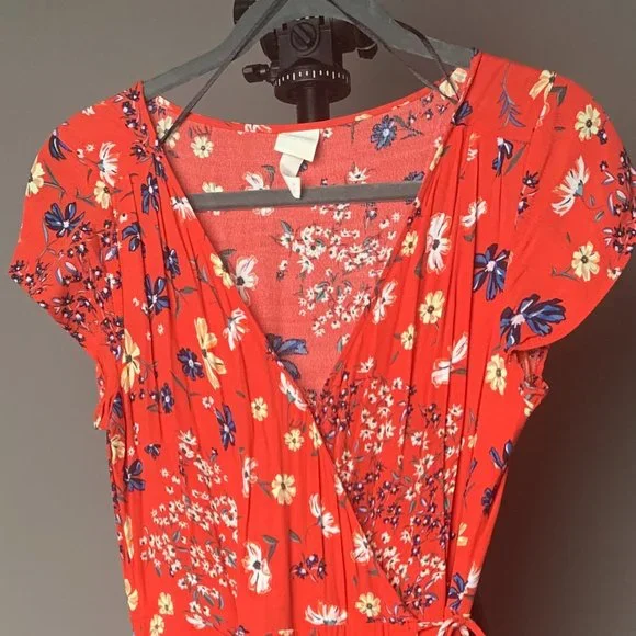 open lace back dress Red Floral High Low Wrap Dress